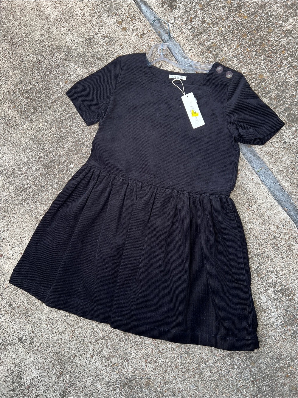 Corduroy Short-Sleeve Dress for Kids - Black